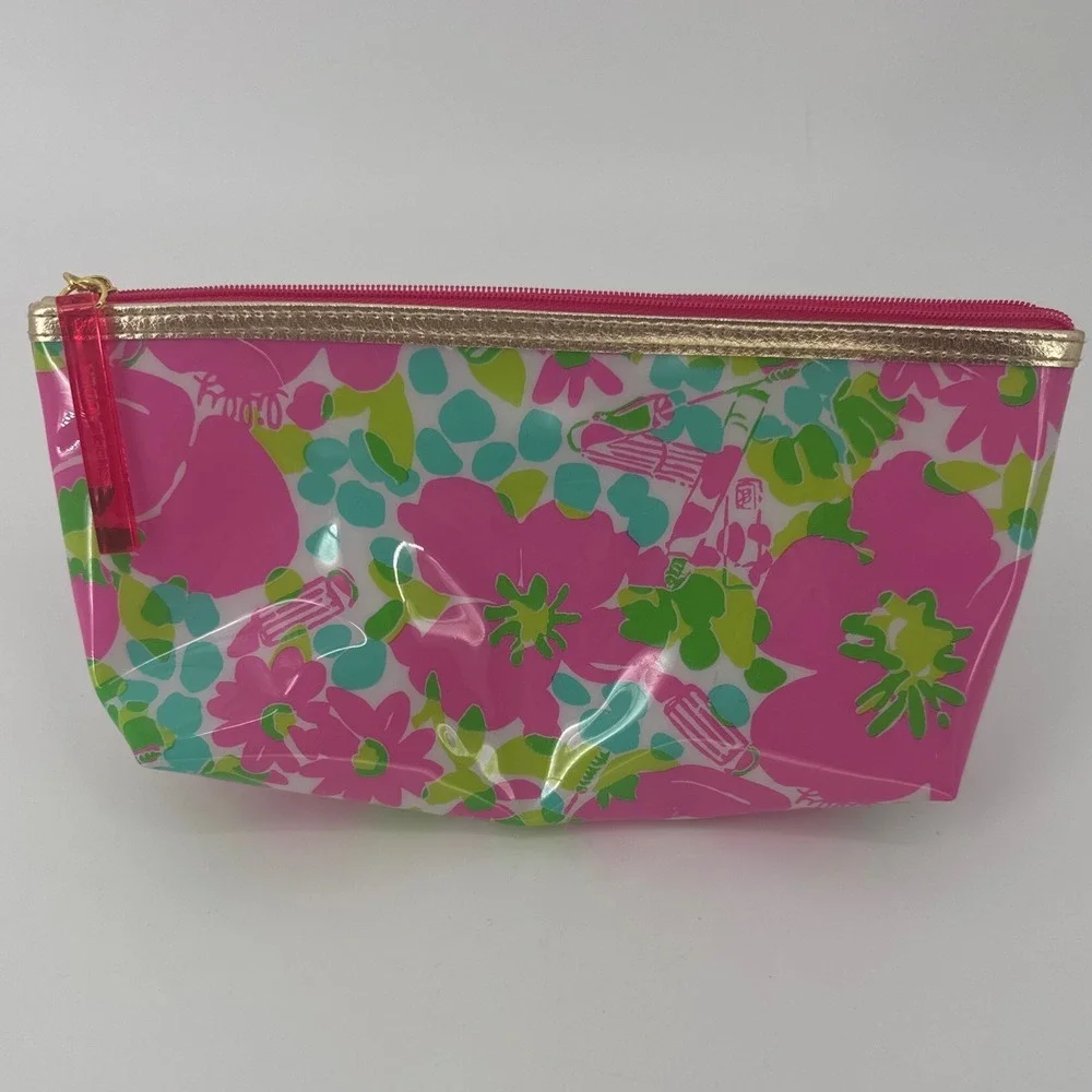 Lilly Pulitzer Estee Lauder Women Makeup Bag Pink Green Floral Travel Pouch